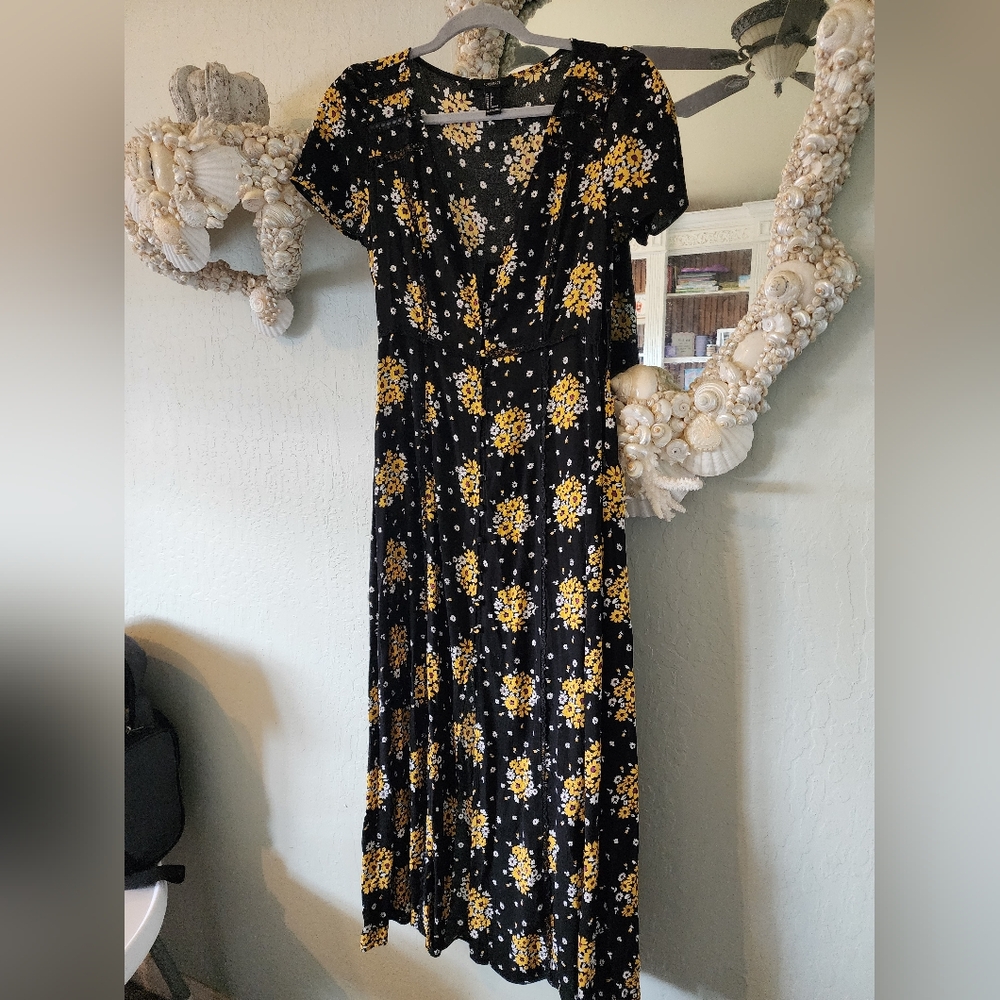 Floral Black and Yellow Dress